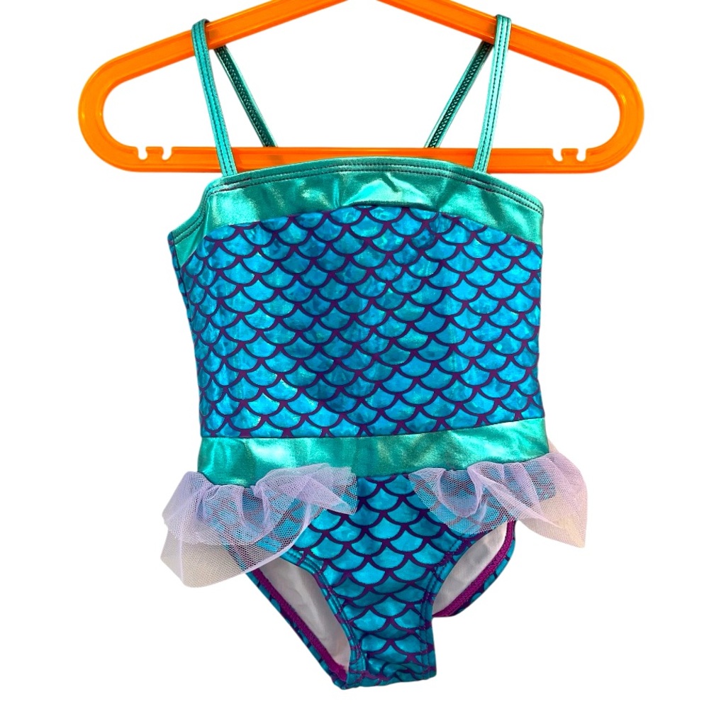 Toddler Baby Mermaid Metallic Tutu One Piece Swimsuit